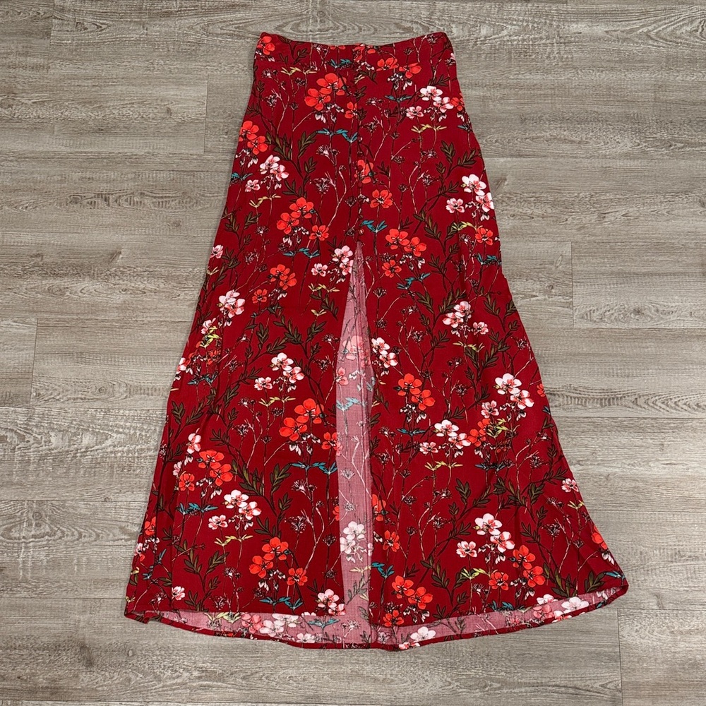Express Red Floral Maxi Skirt